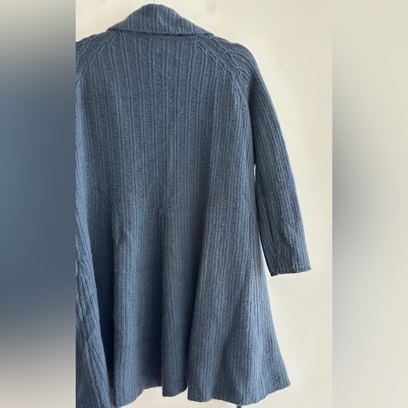 Carmen Marc Valvo Steel Blue Cozy Open Front Cardigan Sweater, Size Small - Picture 9 of 16